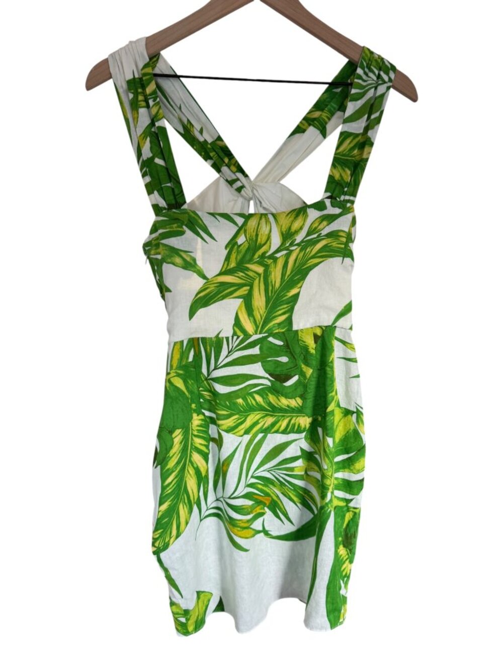 Olivaceous Tropical‎ Mini Dress M Palm Leaf Knot Front White Green NWT - Picture 5 of 14